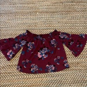 Super cute off the shoulder purple shirt